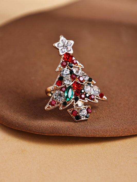 Christmas Tree Rhinestone Adjustable Ring – Festive Statement Jewelry