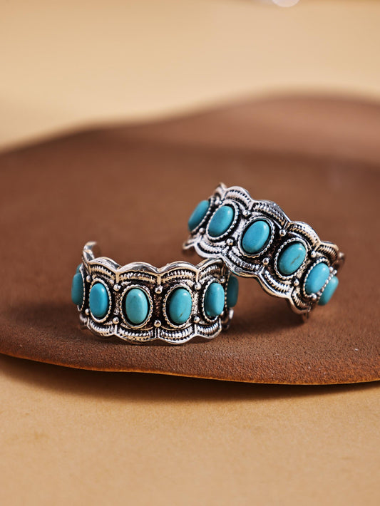 Vintage Turquoise C-Shaped Stud Earrings – Boho Natural Stone Statement Jewelry