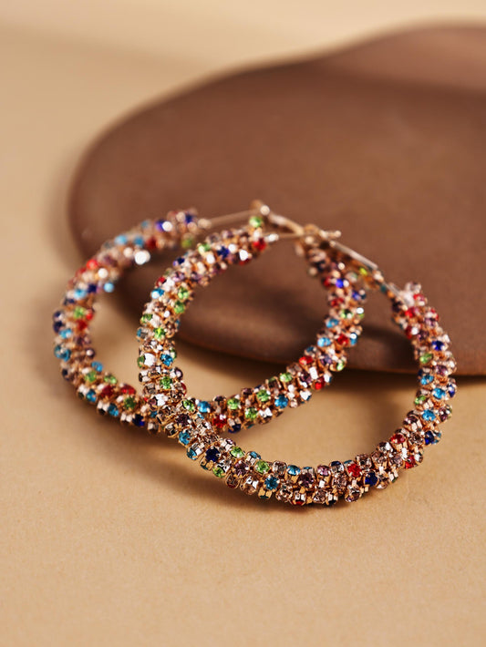 Irregular Colorful Rhinestone Hoop Earrings – Minimal Luxe Statement Jewelry