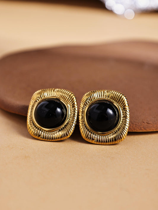 Black & Gold Color-Block Stud Earrings – Stainless Steel Premium Jewelry