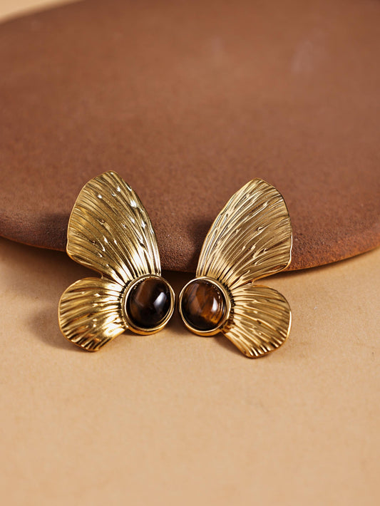 Gold Stainless Steel French Butterfly Earrings – Designer Statement Jewelry