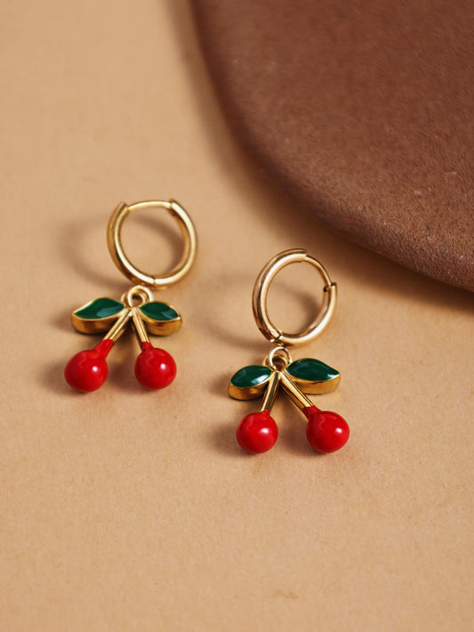 Stainless Steel Cherry Stud Earrings – Fruit-Inspired Jewelry