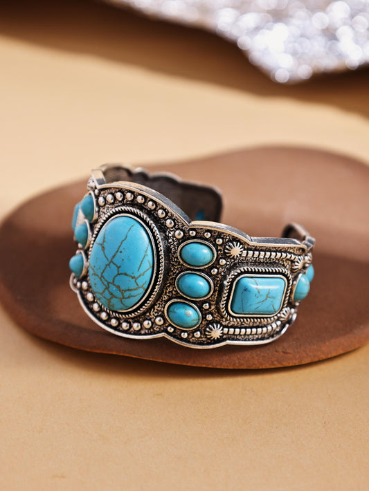 Vintage Turquoise Open Bangle – Statement Stone Bracelet