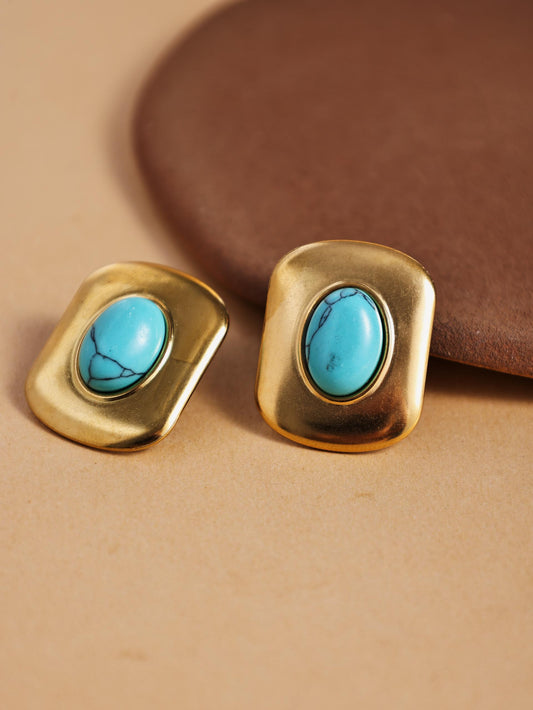 18K Gold Plated Square Titanium Steel Stud Earrings – Bold Statement Jewelry