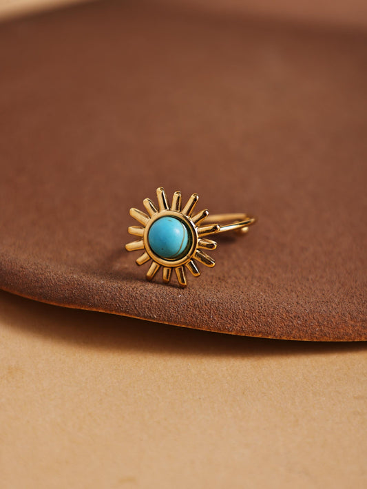 Turquoise Open Ring – Sunflower Design Stainless Steel Jewelry