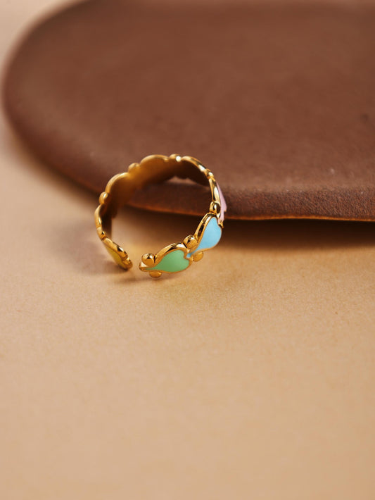 Adjustable Stainless Steel Ring with Colorful Heart – Open Band Jewelry