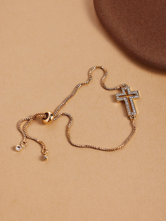Hollow Cross Bracelet with Micro-Set Cubic Zirconia – Waterproof Stainless Steel Jewelry