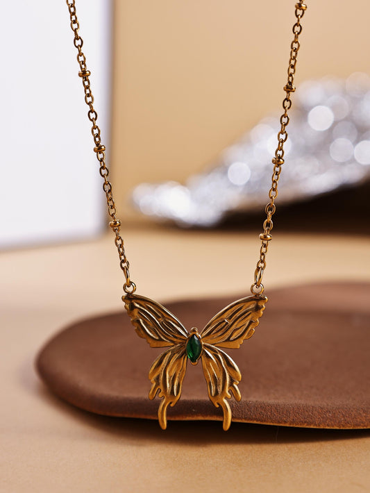 Stainless Steel Butterfly Pendant Necklace – Waterproof Titanium Steel Choker for Women