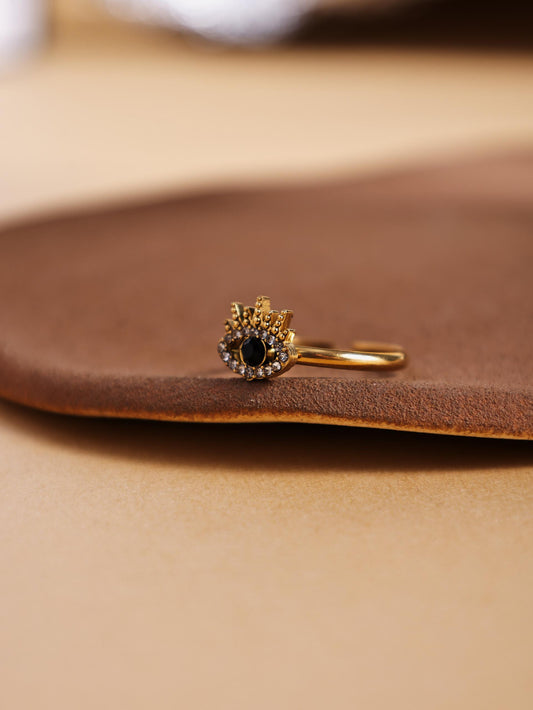 Stainless Steel Demon Eye Ring – 18K Gold Adjustable Open Band Jewelry