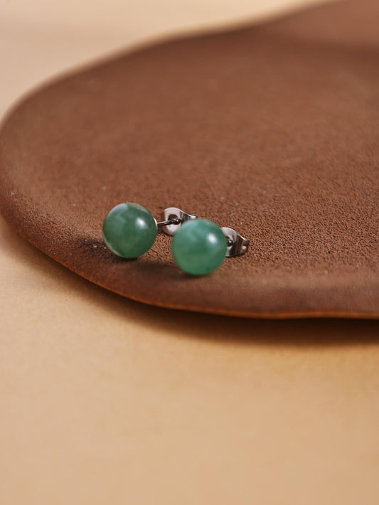 Natural Stone Bead Stud Earrings – Stainless Steel Minimalist Round Ball Jewelry