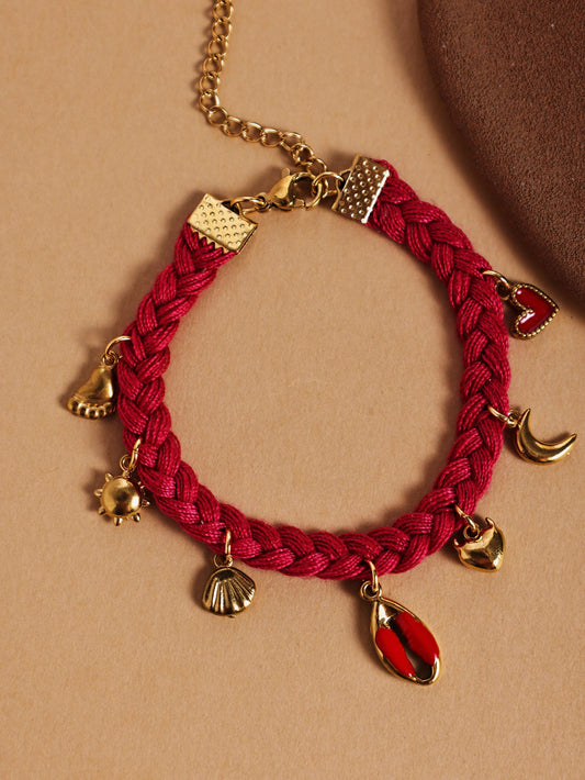 New Chinese Style Red Braided Bracelet – Handmade Titanium Steel Wrist Jewelry