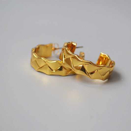Gold Geometric Textured Hoop Earrings
