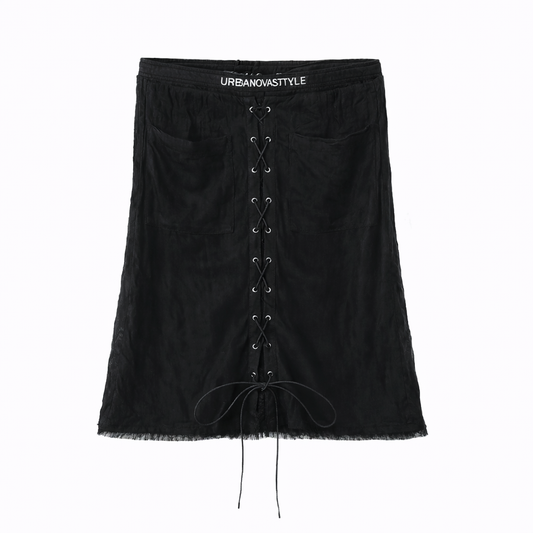 Rebel Lace – Faux Two-Piece Punk Lace Midi Skirt