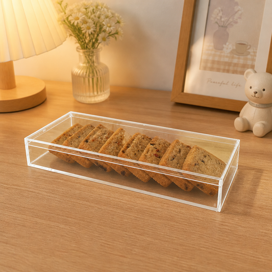 Clear Rectangular Plastic Storage Container with Lid, Food-Grade PS Box for Cookies, Snacks, Candy, and Pantry Organization