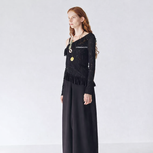 Shadow Bloom – Asymmetric Mesh One-Shoulder Top