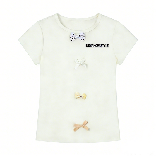 Ivory Dot – Sheer Polka Bow Slim-Fit Tee