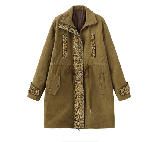 Saffron Echo – Paneled Drawstring Padded Utility Coat