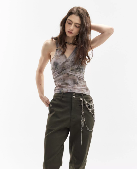 Haze Glow – Gradient Rhinestone Tie-Strap Tank