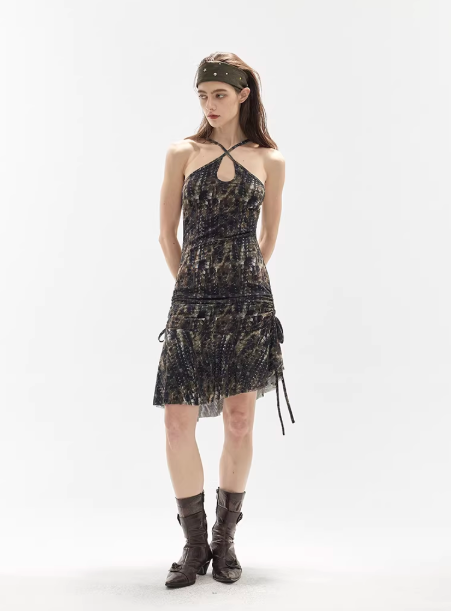 Olive Tide – Draped Mesh Adjustable Slip Dress