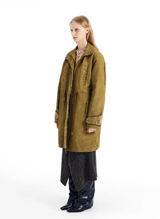Saffron Echo – Paneled Drawstring Padded Utility Coat