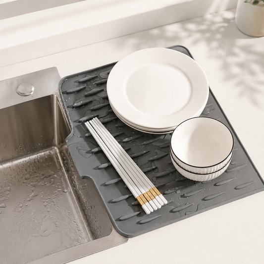 Silicone Sloped Drain Mat, Heat Resistant Anti-Slip Kitchen Drying & Trivet Pad