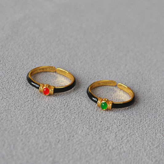 Gold-Plated Adjustable Rings with Colorful Gemstones