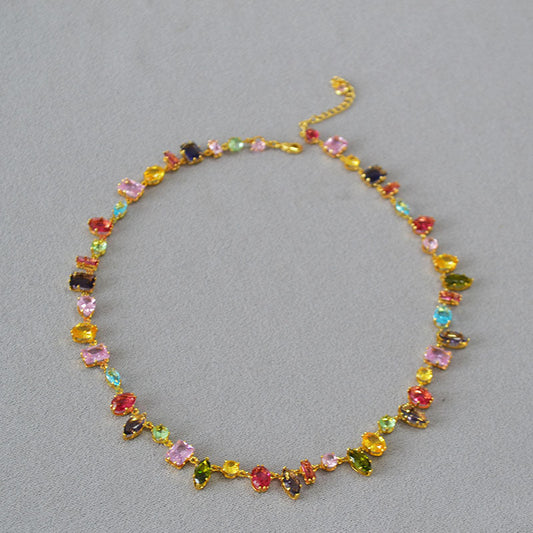Multicolor Gemstone Necklace with Gold-Plated Settings
