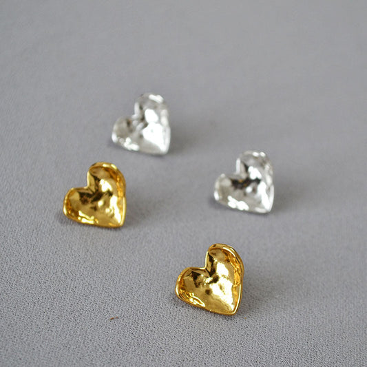 Gold and Silver Heart-Shaped Stud Earrings