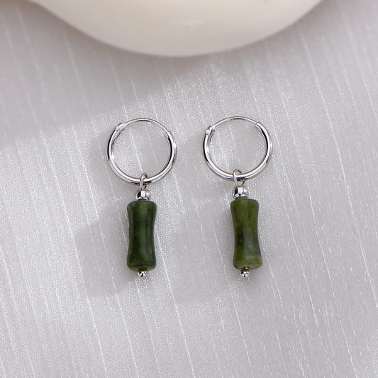 Silver-Plated Hoop Earrings with Green Gemstone Charms