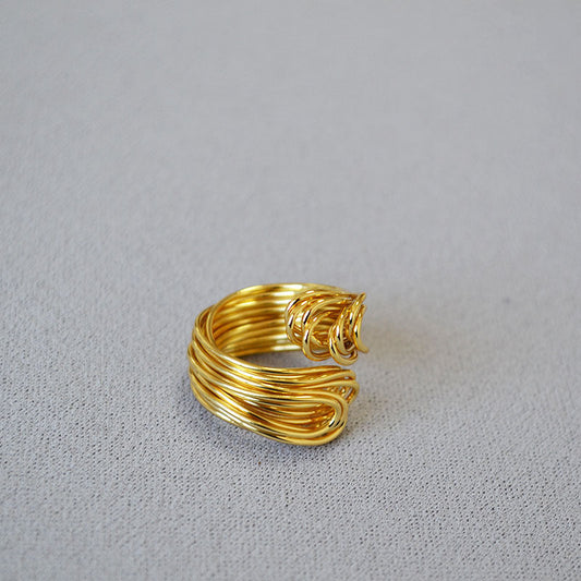 Gold-Plated Spiral Wire Cuff Ring