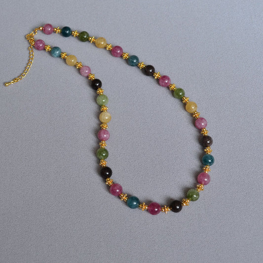 Colorful Bead Necklace with Gold Accents