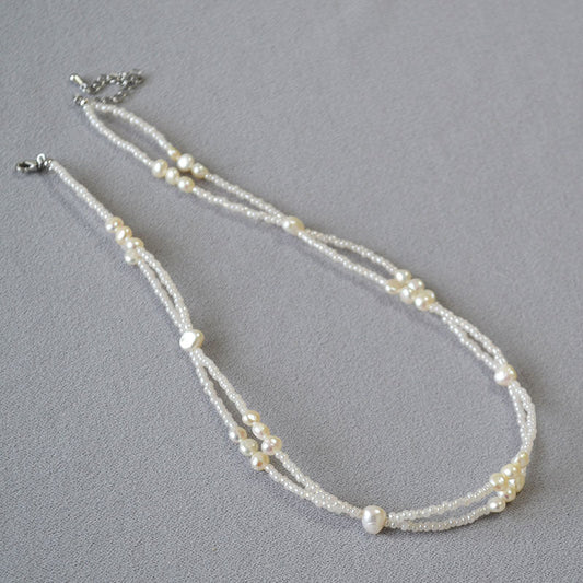 Double-Strand Pearl Beaded Necklace