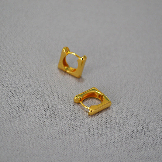 Gold Square Huggie Hoop Earrings