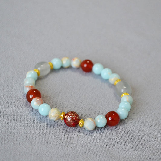 Beaded Bracelet with Red Agate and Blue Amazonite