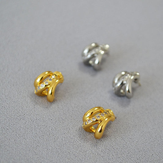 Elegant Twisted Earrings with Rhinestones in Gold and Silver