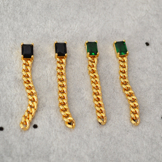 Gold Chain Earrings with Rectangular Gemstone Accents