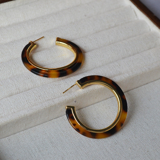 Tortoise Shell Hoop Earrings with Gold Detailing
