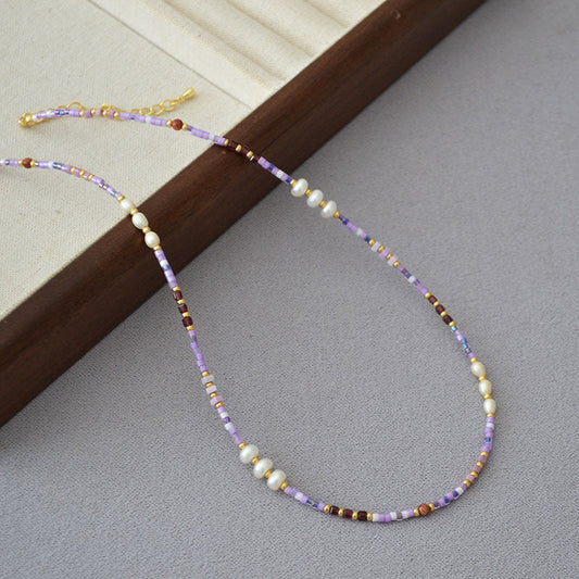 Lavender and Pearl Bead Necklace