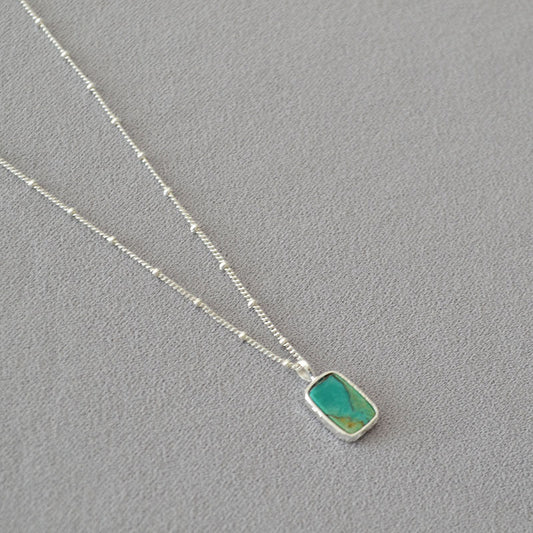 Turquoise Pendant Necklace with Silver Chain