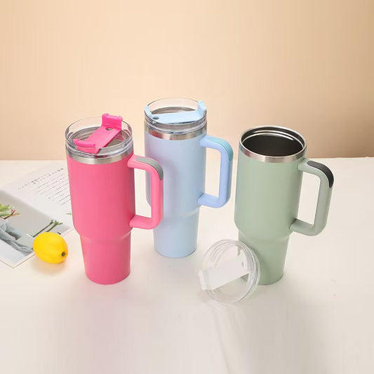 40oz Stainless Steel Insulated Travel Tumbler with Handle – Double Wall Vacuum Portable Mug