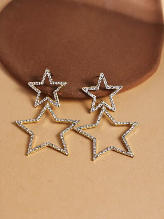 Hollow Star Rhinestone Earrings – Minimalist Pentagram Design